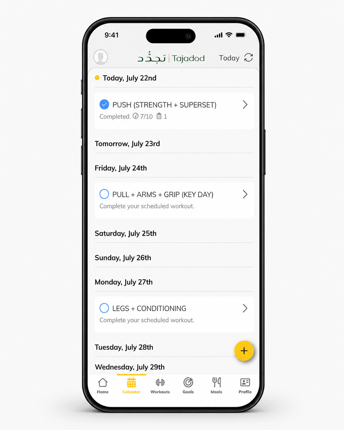 TAJADOD app training calendar