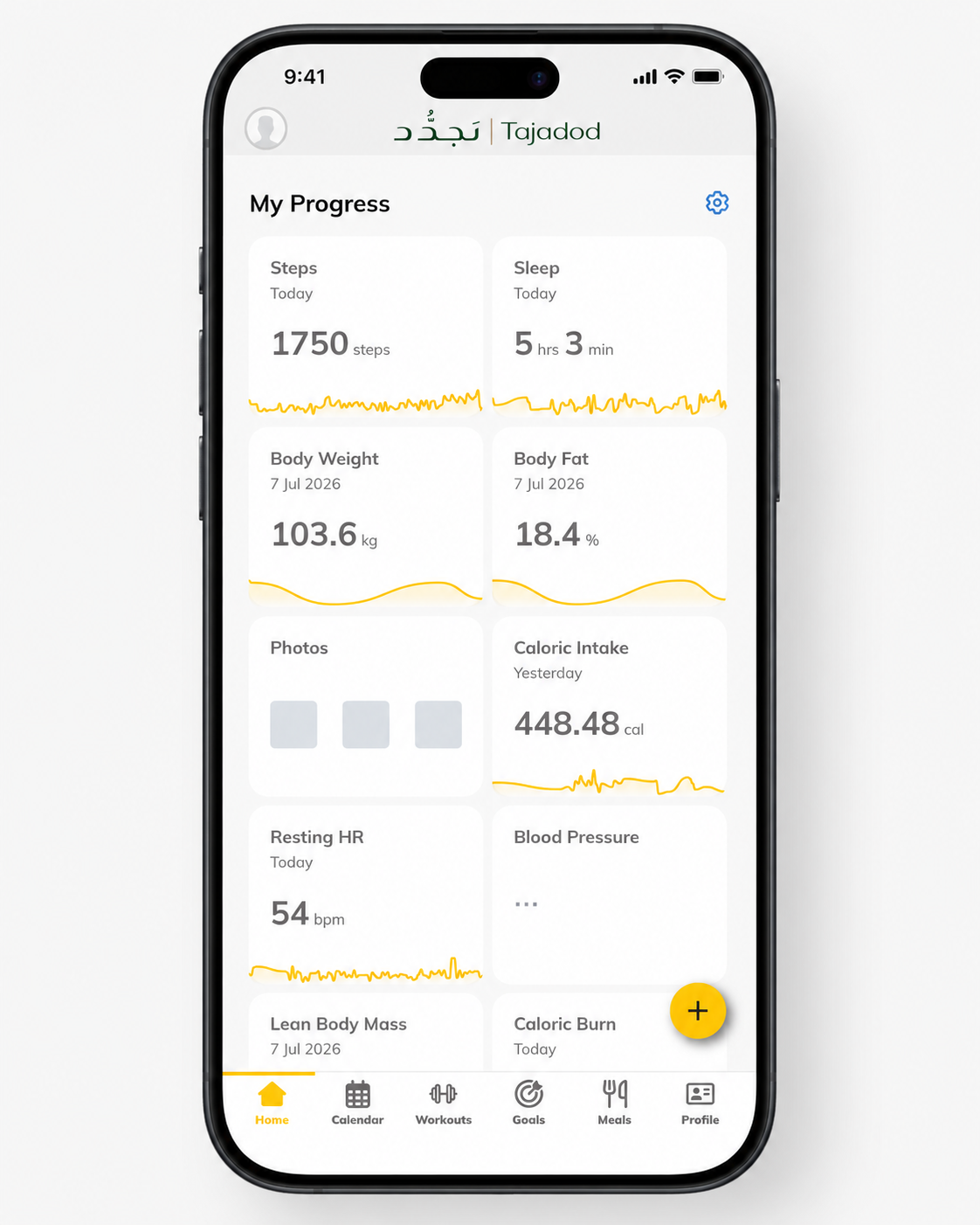 TAJADOD app progress metrics from wearable data